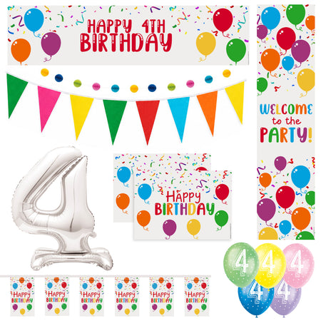 4th Birthday Rainbow Balloons Decoration Pack