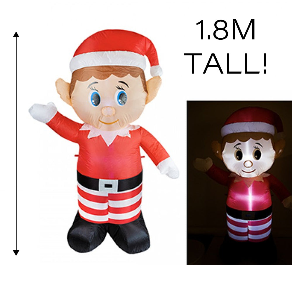 Large Outdoor Christmas Inflatable Elf With Lights Decoration - 1.8m