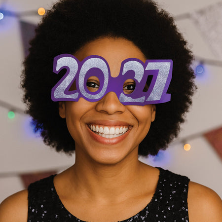 2027 Glittered Card Glasses - 5 Assorted Colours - Each