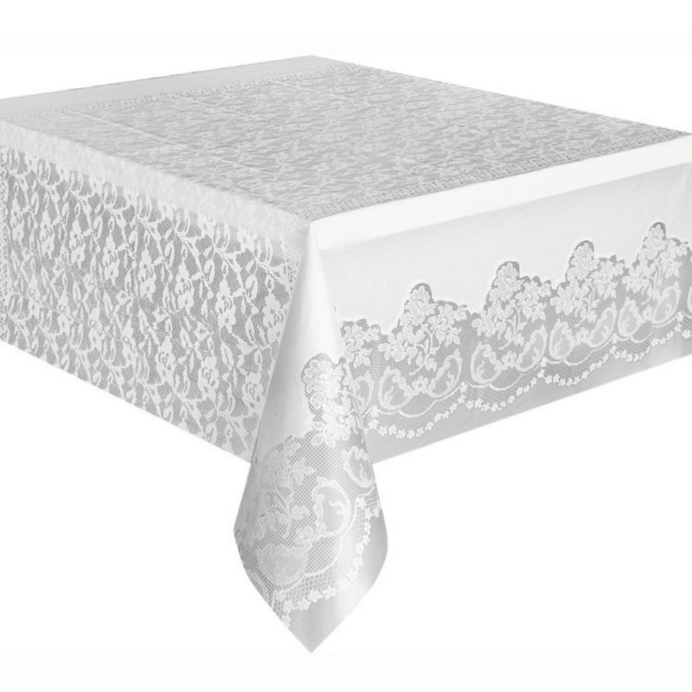 White Lace Rectangular Plastic Tablecloth | Party Packs