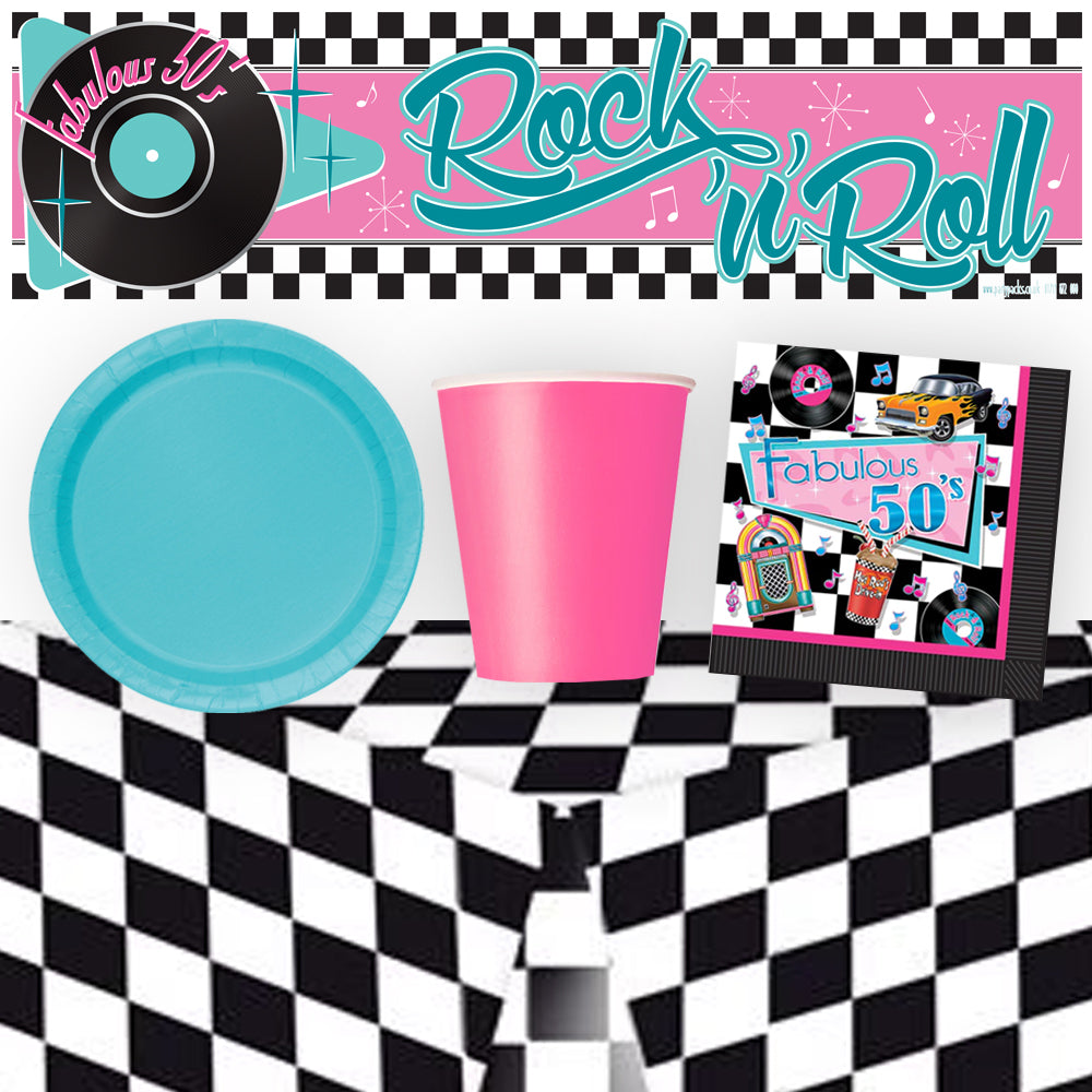 50's Rock n Roll Party Tableware Pack For 8 With FREE Banner!