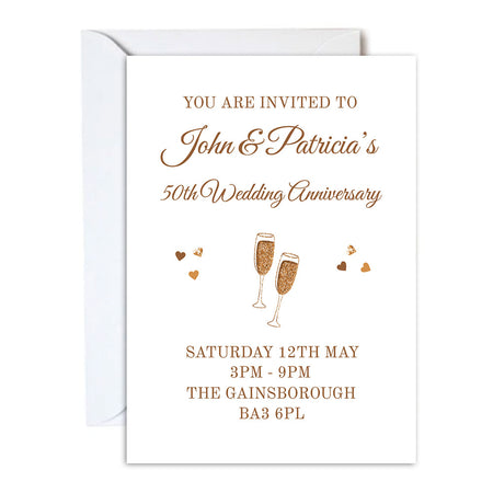Golden 50th Anniversary Wedding Invitations - Pack of 16