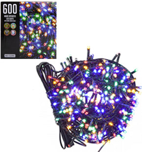 600 Multi Coloured LED Fairy Lights - Indoor and Outdoor Use - Mains Operated