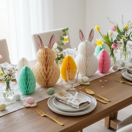 Honeycomb Easter Egg and Bunny Decorations - Pack of 5