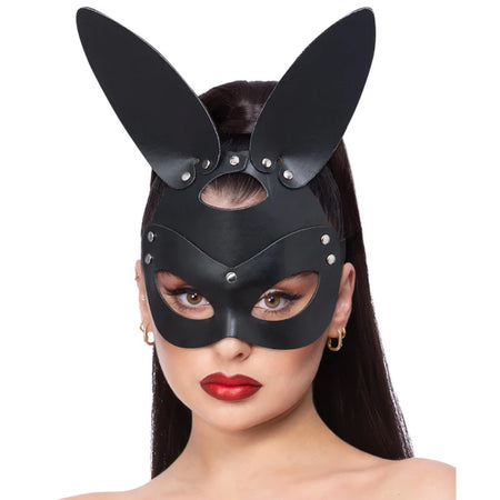 Black Mock Leather Rabbit Mask
