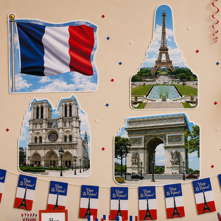 French Landmark Card Cutout Decorations - Pack of 4