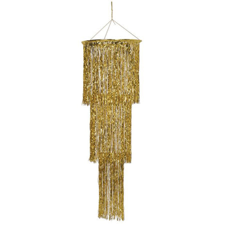 Gold 3-Tier Fringe Foil Chandelier Decoration - 1.3m