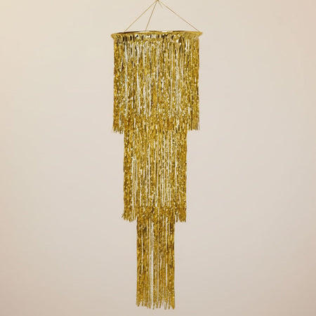 Gold 3-Tier Fringe Foil Chandelier Decoration - 1.3m