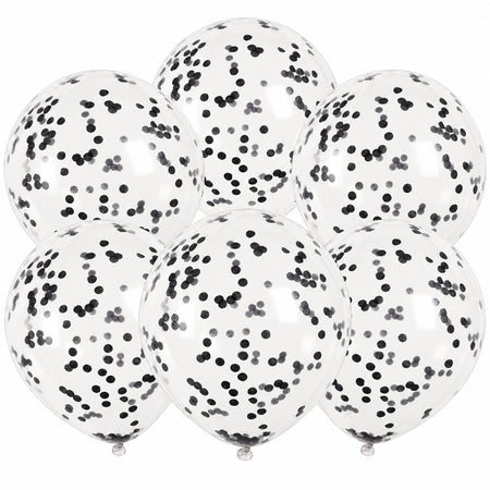 Clear Latex Balloons with Black Confetti - 12