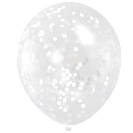 Clear Balloons with White Confetti - 12