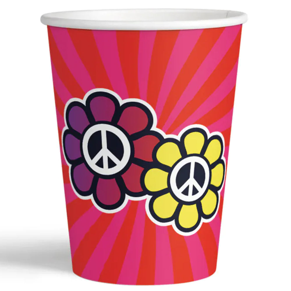 1960's Hippie Paper Cups  - 210ml - Pack of 8
