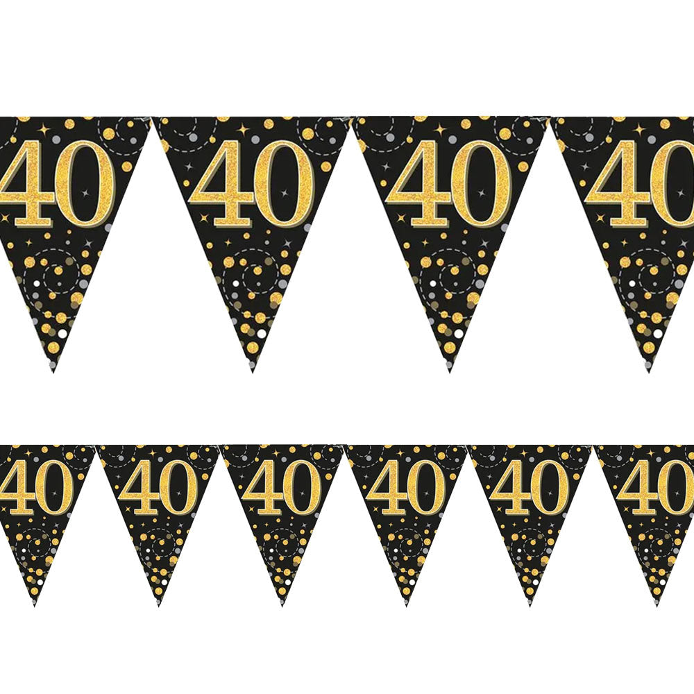 Gold Celebration 40th Birthday Prismatic Pennant Bunting - 3.9m