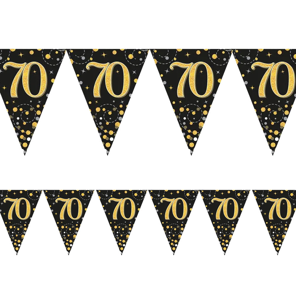 Gold Celebration "70th Birthday" Prismatic Pennant Bunting - 4m