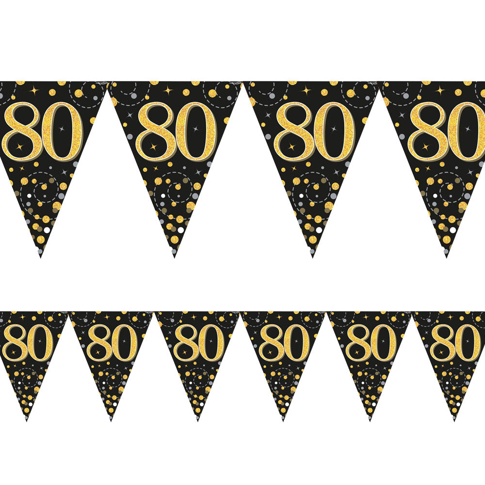 Gold Celebration 80th Birthday Prismatic Pennant Bunting - 4m