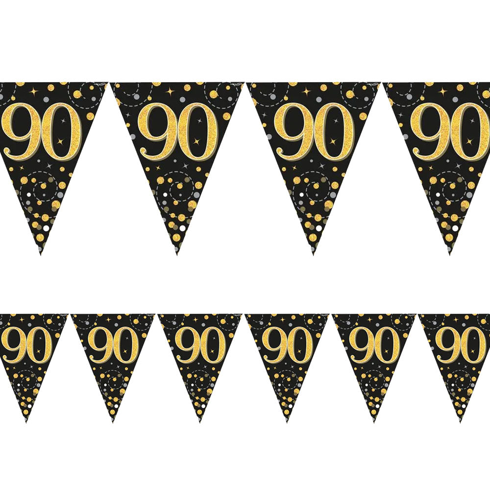 Gold Celebration "90th Birthday" Prismatic Pennant Bunting - 3.9m