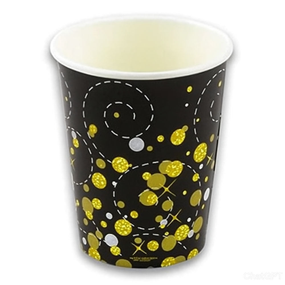Gold Celebration Black & Gold Paper Cups - 266ml - Pack of 8
