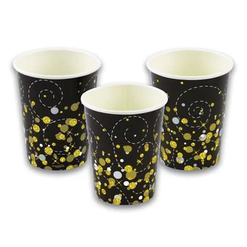 Gold Celebration Black & Gold Paper Cups - 266ml - Pack of 8