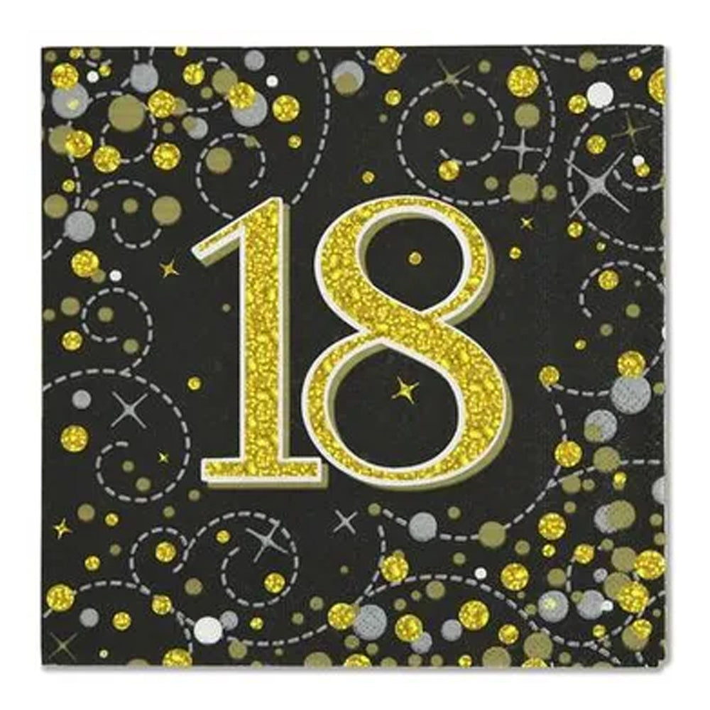 Gold Celebration 18th Birthday Paper Napkins - 33cm - Pack of 16