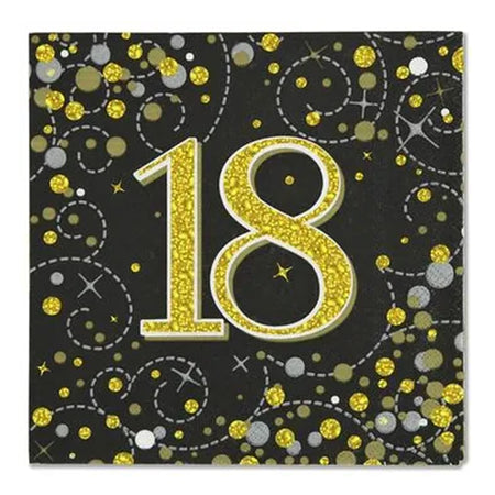 Gold Celebration 18th Birthday Paper Napkins - 33cm - Pack of 16