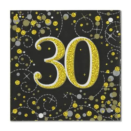 Gold Celebration 30th Birthday Paper Napkins - 33cm - Pack of 16
