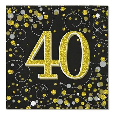 Gold Celebration 40th Birthday Paper Napkins - 33cm - Pack of 16