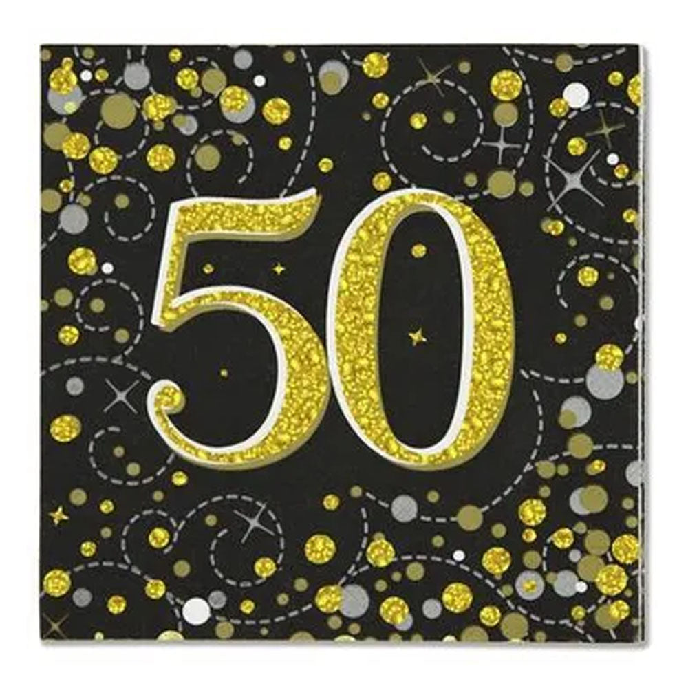 Gold Celebration 50th Birthday Paper Napkins - 33cm - Pack of 16