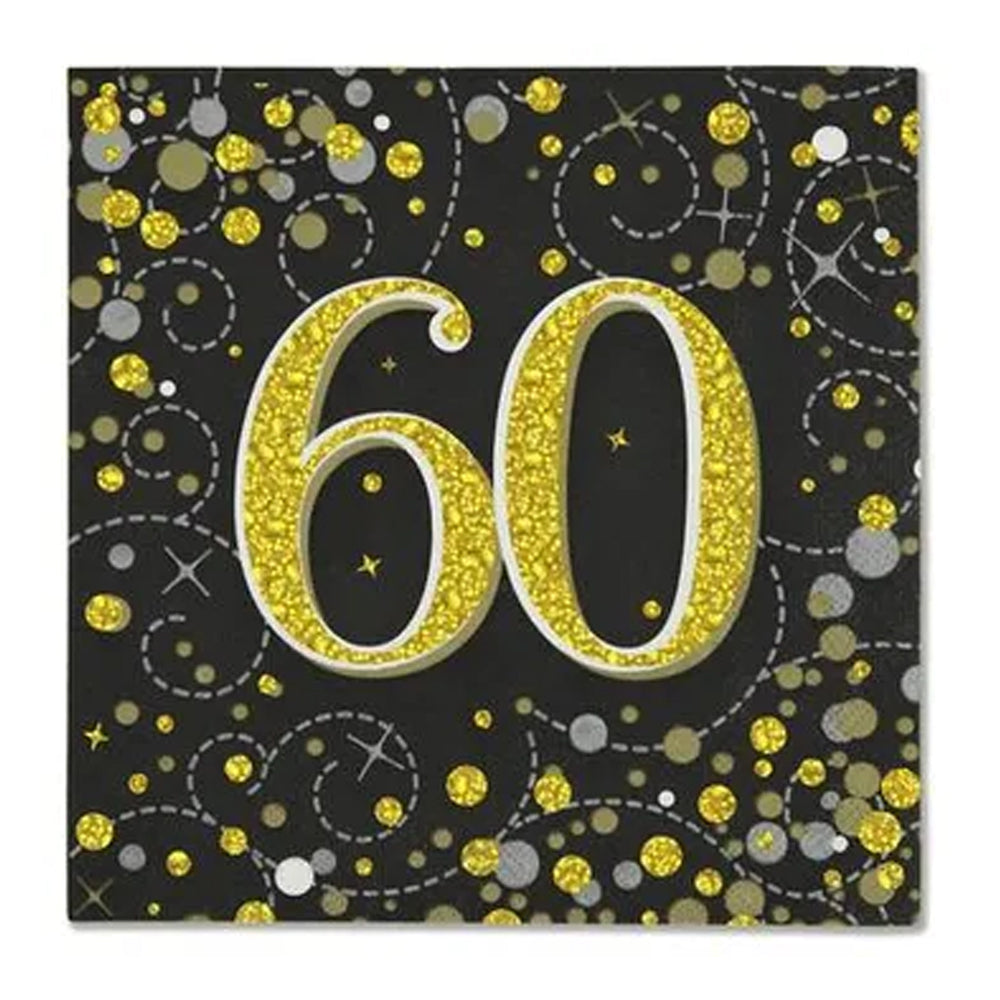 Gold Celebration 60th Birthday Paper Napkins - 33cm - Pack of 16