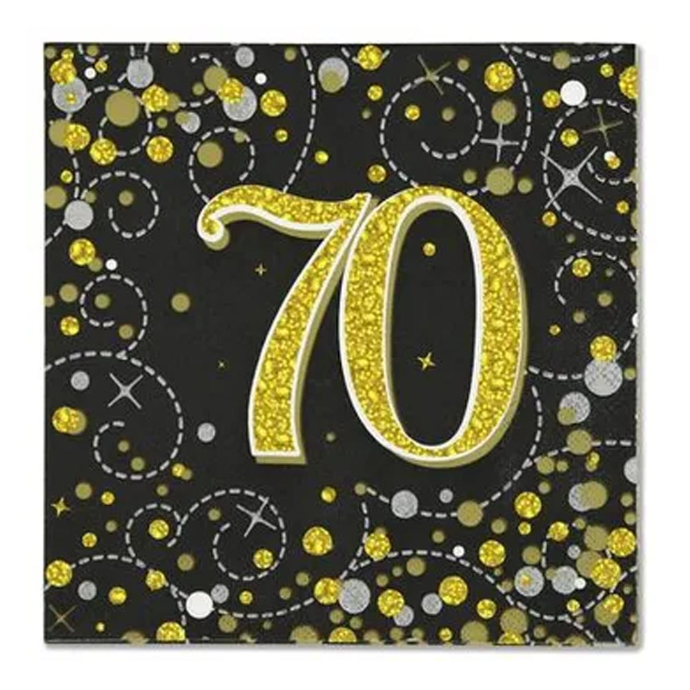 Gold Celebration 70th Birthday Paper Napkins - 33cm - Pack of 16