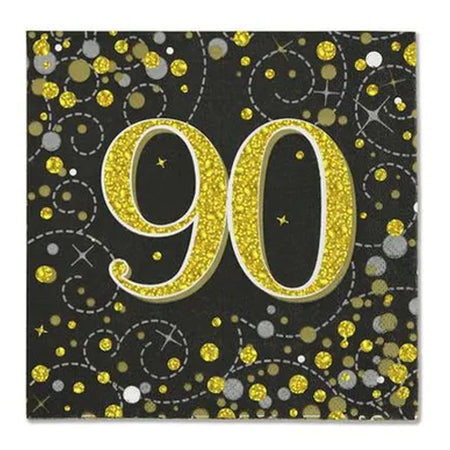 Gold Celebration 90th Birthday Paper Napkins - 33cm - Pack of 16