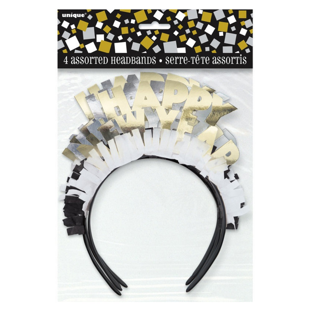 Gold and Silver Happy New Year Headbands - Pack of 4