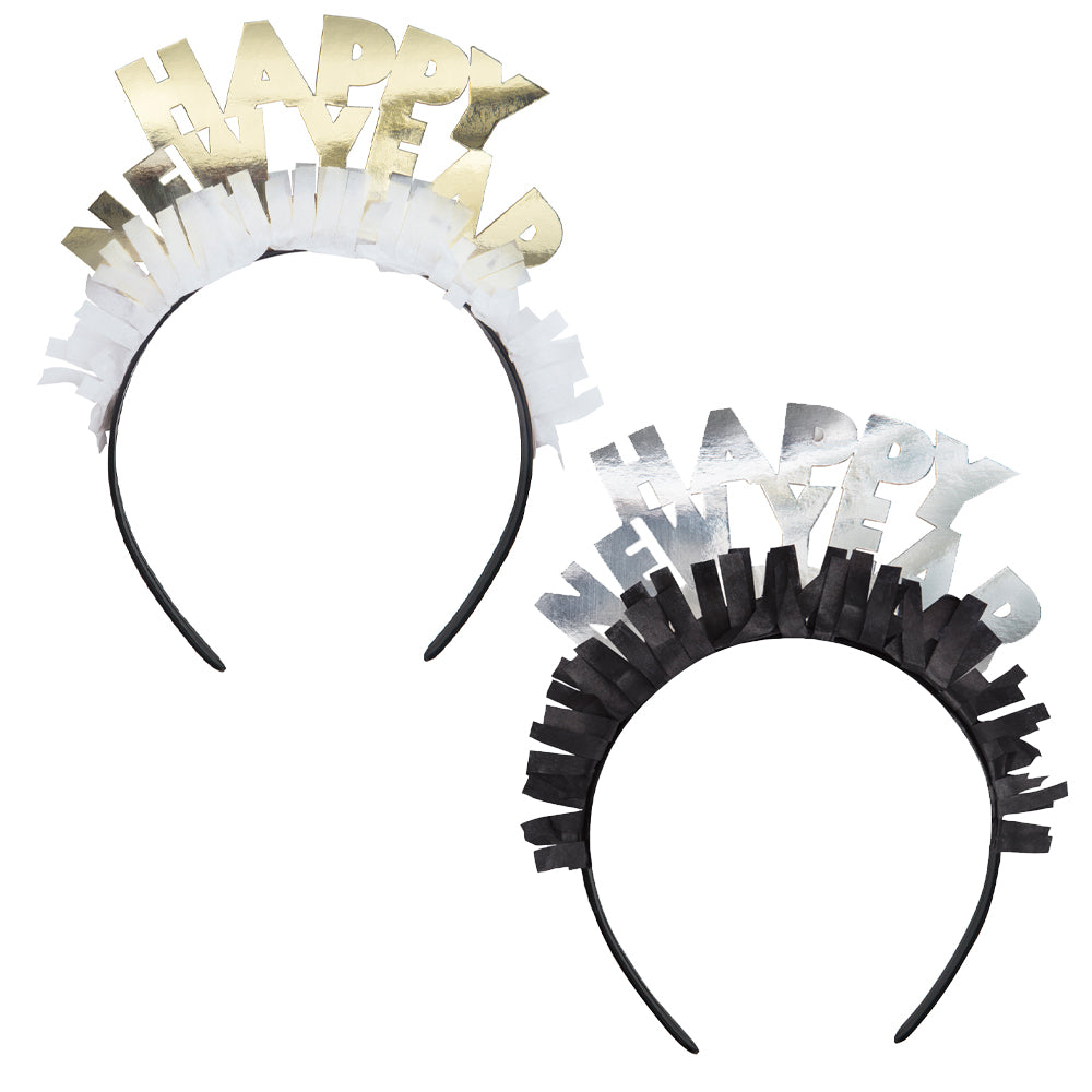 Gold and Silver Happy New Year Headbands - Pack of 4