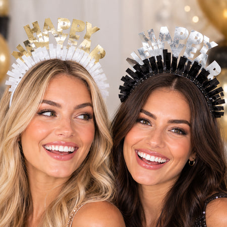 Gold and Silver Happy New Year Headbands - Pack of 4
