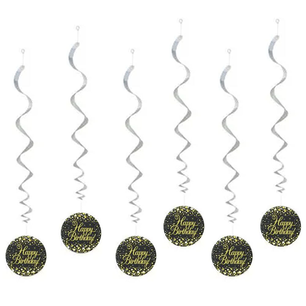 Gold Celebration "Happy Birthday" Swirl Decorations - 45cm - Pack of 6