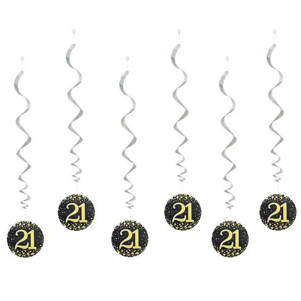 Gold Celebration 21st Birthday Hanging Swirl Decorations - 45.7cm - Pack of 6