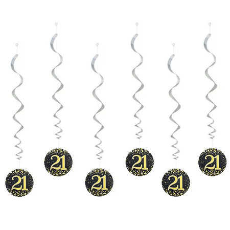 Gold Celebration 21st Birthday Hanging Swirl Decorations - 45.7cm - Pack of 6