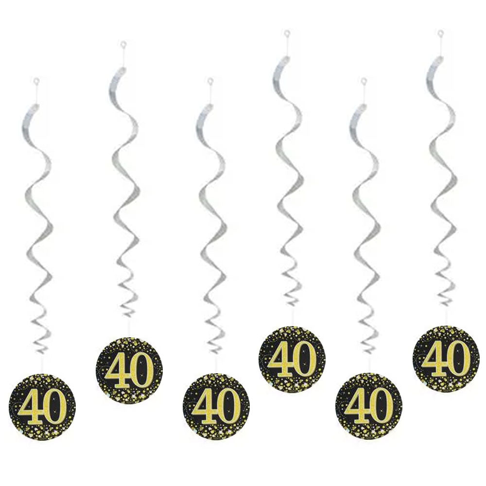 Gold Celebration 40th Birthday Hanging Swirl Decorations - 45cm - Pack of 6
