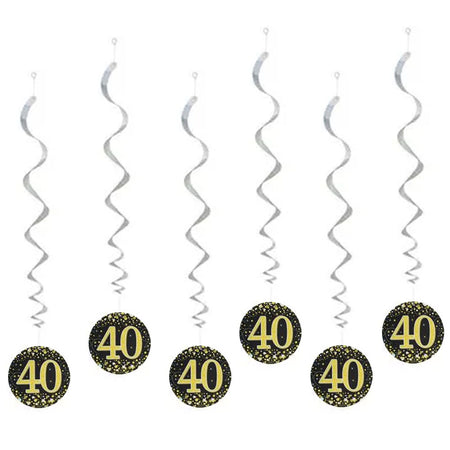 Gold Celebration 40th Birthday Hanging Swirl Decorations - 45cm - Pack of 6