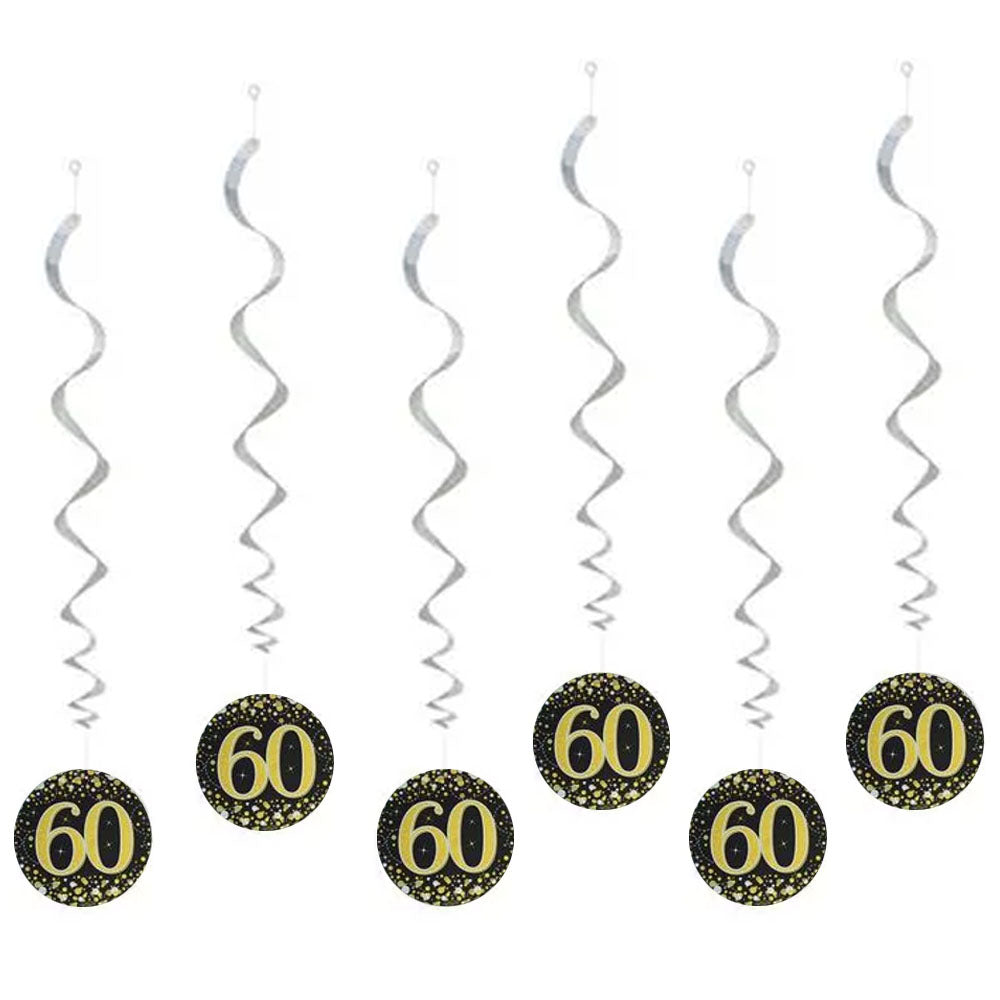 Gold Celebration 60th Hanging Swirl Decorations - 45cm - Pack of 6