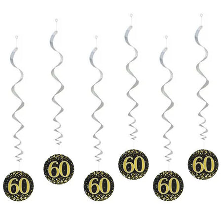 Gold Celebration 60th Hanging Swirl Decorations - 45cm - Pack of 6