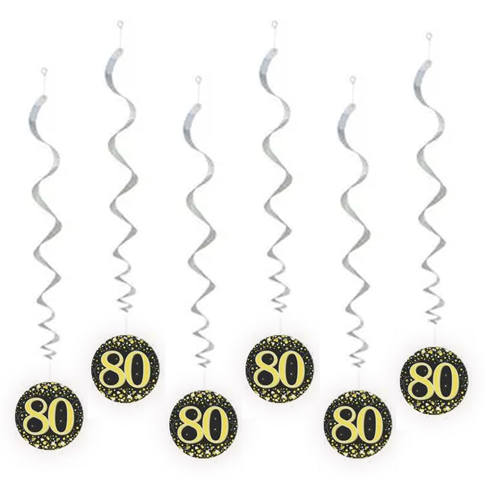 Gold Celebration 80th Hanging Swirl Decorations - 45cm - Pack of 6
