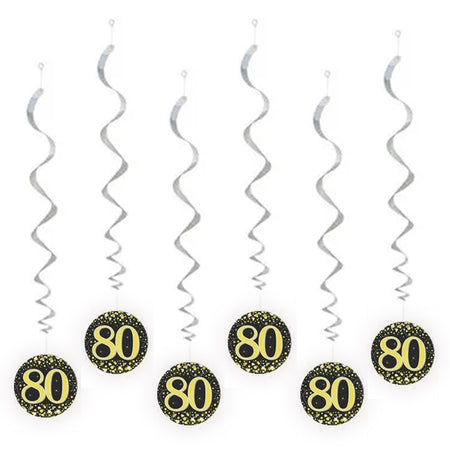 Gold Celebration 80th Hanging Swirl Decorations - 45cm - Pack of 6