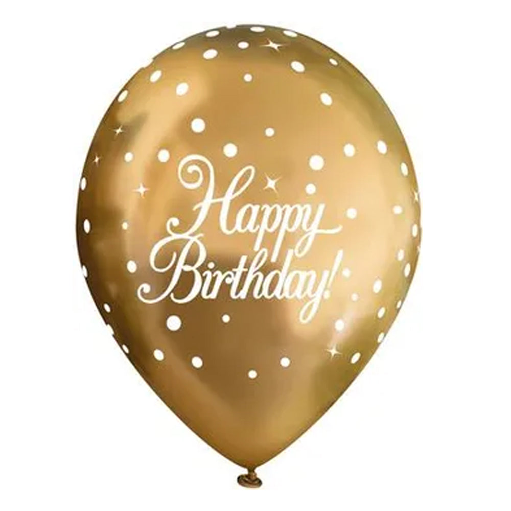 Gold Celebration Happy Birthday Latex Balloons - 11" - Pack of 6