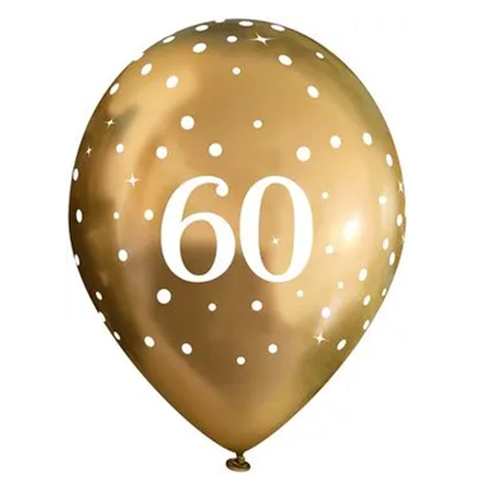 Gold Celebration 60th Birthday Latex Balloons - 11" - Pack of 6