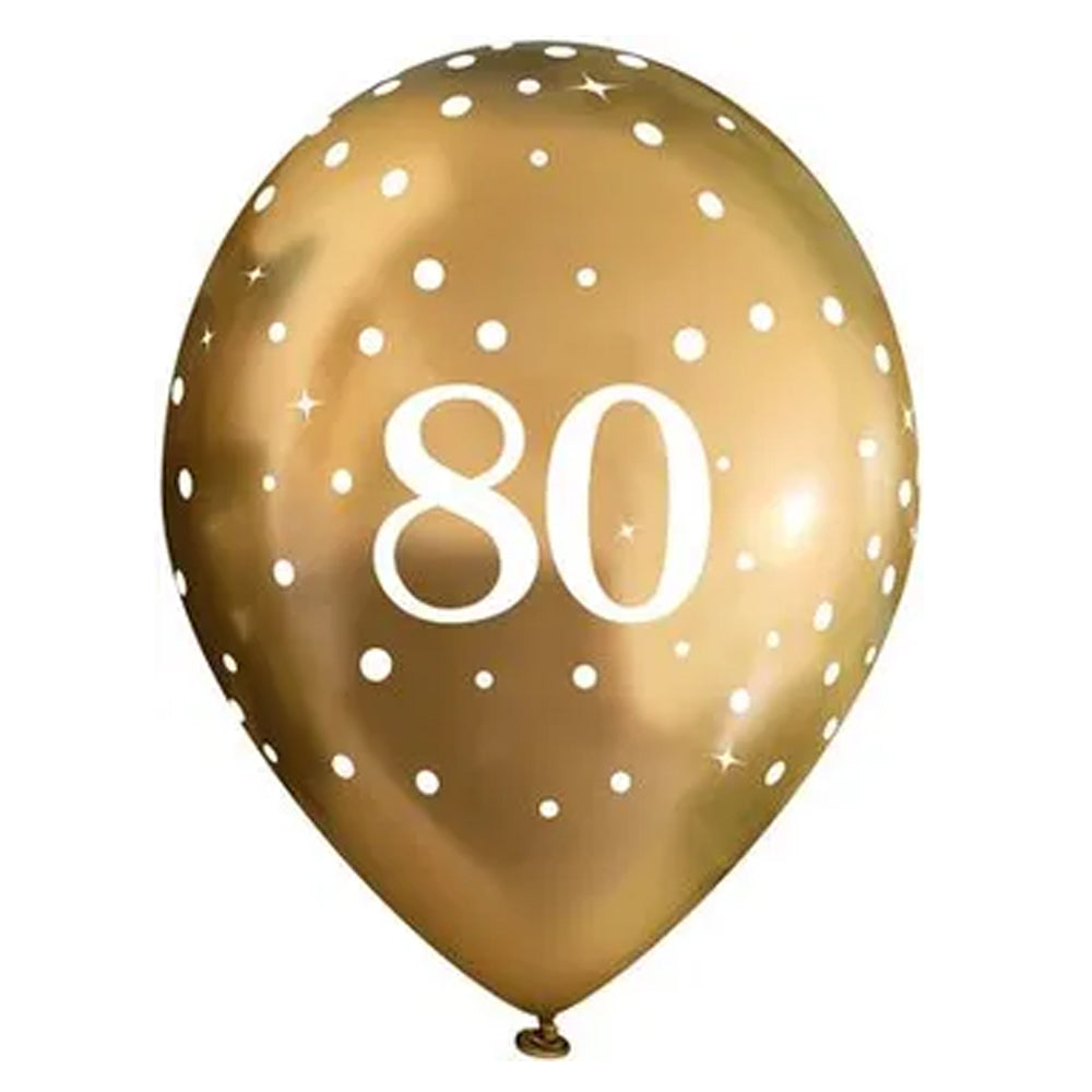 Gold Celebration 80th Birthday Latex Balloons - 11" - Pack of 6