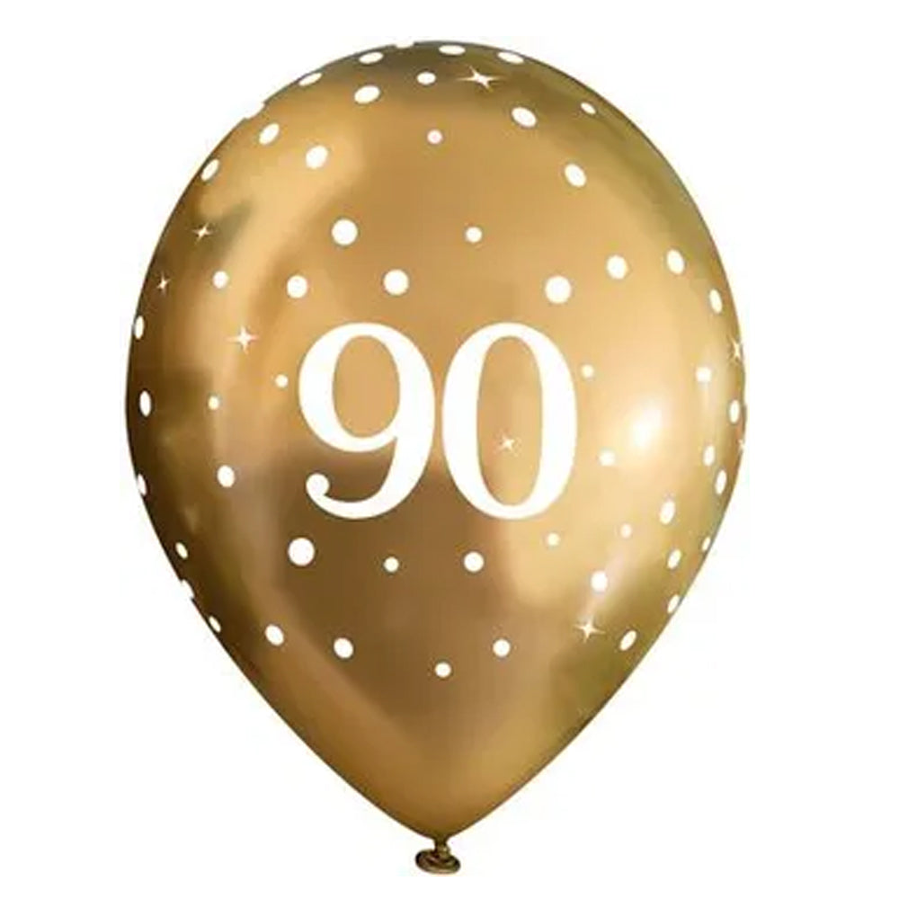 Gold Celebration 90th Birthday Latex Balloons - 11" - Pack of 6