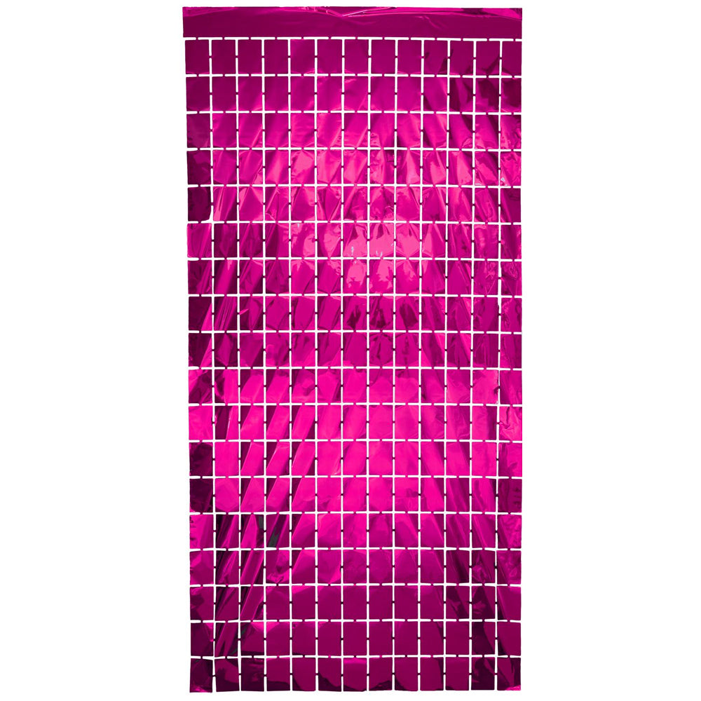 Hot Pink Fuchsia Metallic Square Party Backdrop - 97cm x 1.98m