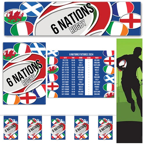 6 Nations Rugby Party Pack With 2024 Fixtures Poster
