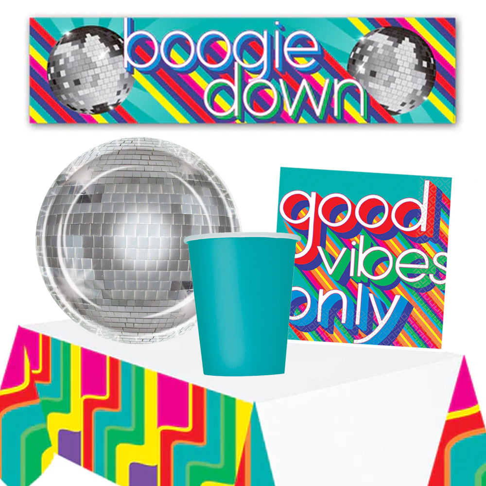 70's Good Vibes Tableware Party Pack - For 8 People with FREE Banner!
