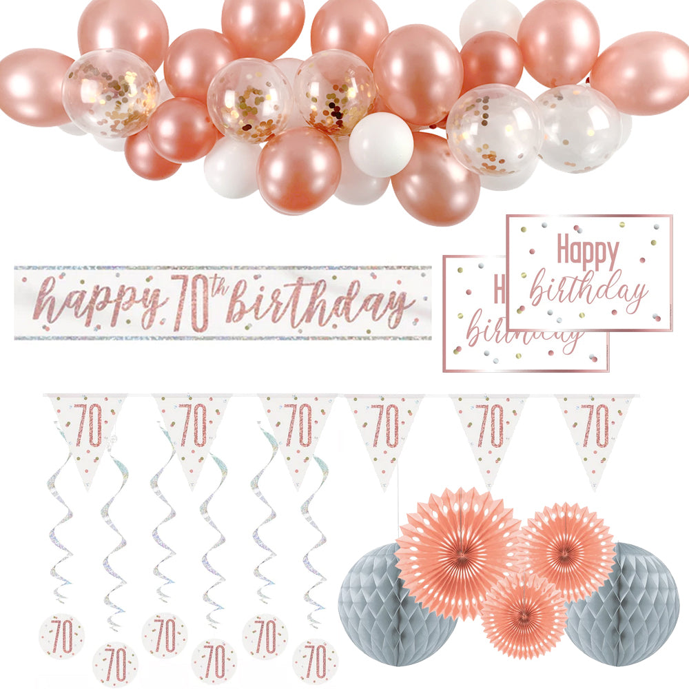 70th Birthday Rose Gold Glitz Decoration Pack