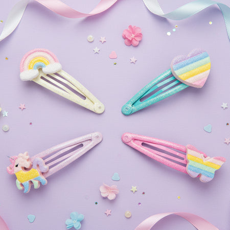 Unicorn and Rainbow Hair Clips - Pack of 4